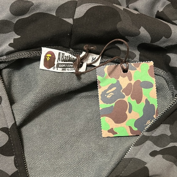 BAPE Grid Camo Shark Full Zip Hoodie 'Black/Grey' - Size Medium - Picture 3 of 5